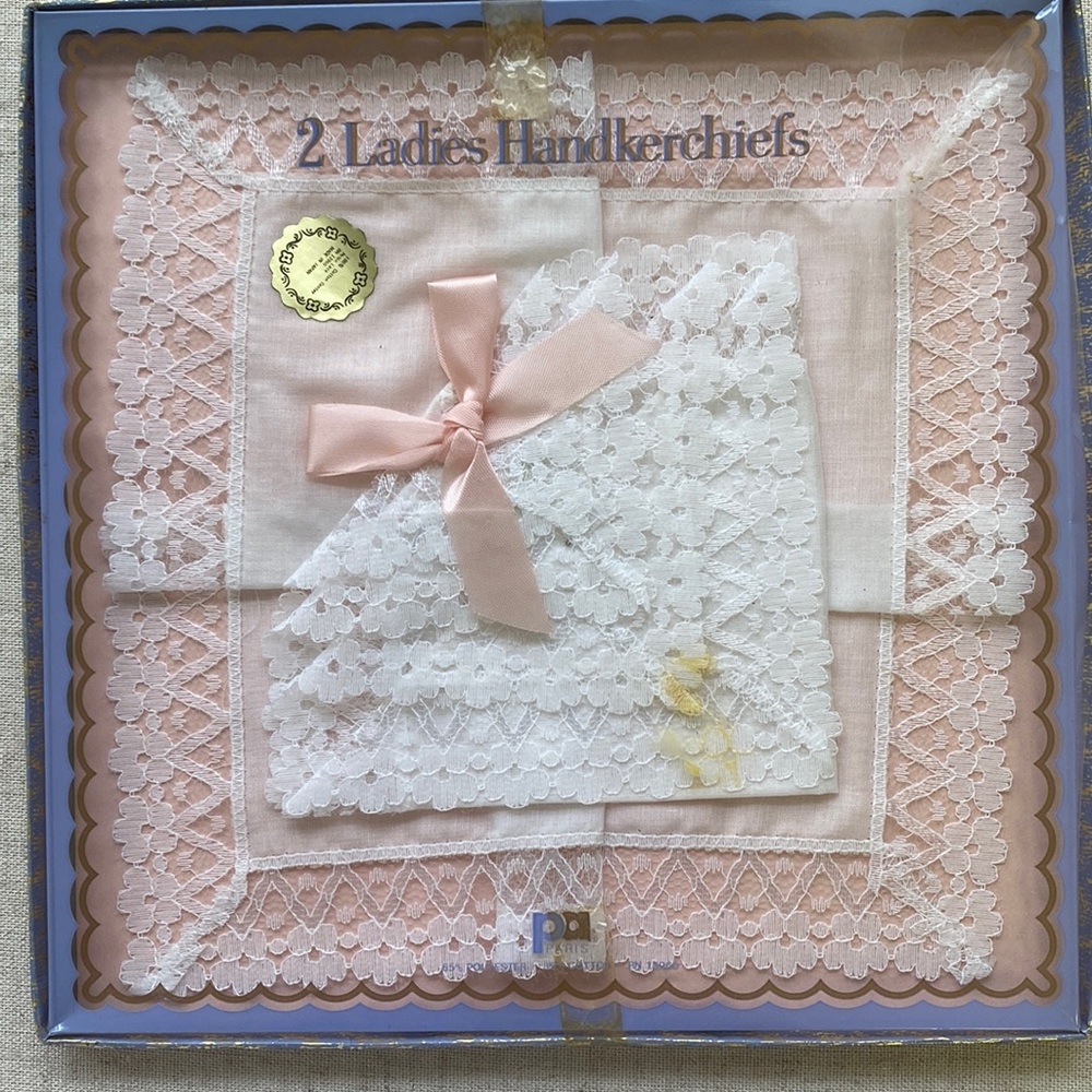 Boxed Set of 2 Vintage White Lace Handkerchiefs